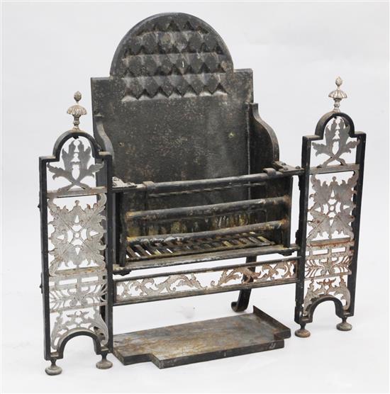 A 19th century cast iron and cut steel fire grate, W.3ft 2in.